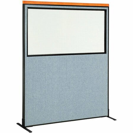 INTERION BY GLOBAL INDUSTRIAL Interion Deluxe Freestanding Office Partition Panel w/Partial Window 60-1/4inW x 73-1/2inH Blue 694689WFBL